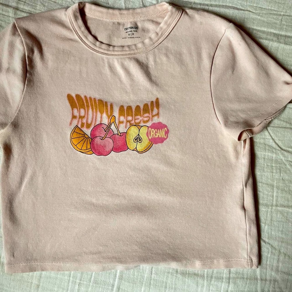 Cotton On light pink “fruity fresh” baby tee